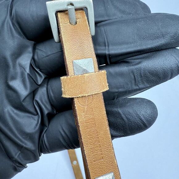 Tago System Dress Belt Brown Leather Studded Silver Buckle Womens 32 VTG Classic - Picture 9 of 11